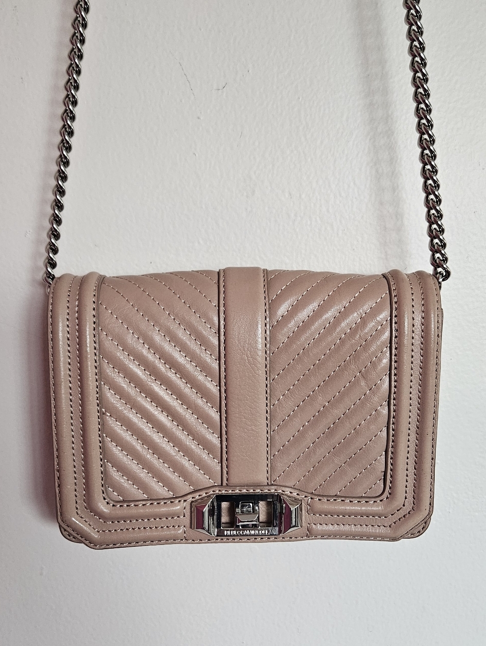 Rebecca Minkoff Geo Quilted Crossbody Shoulder Bag Vintage Pink Blush Chevron